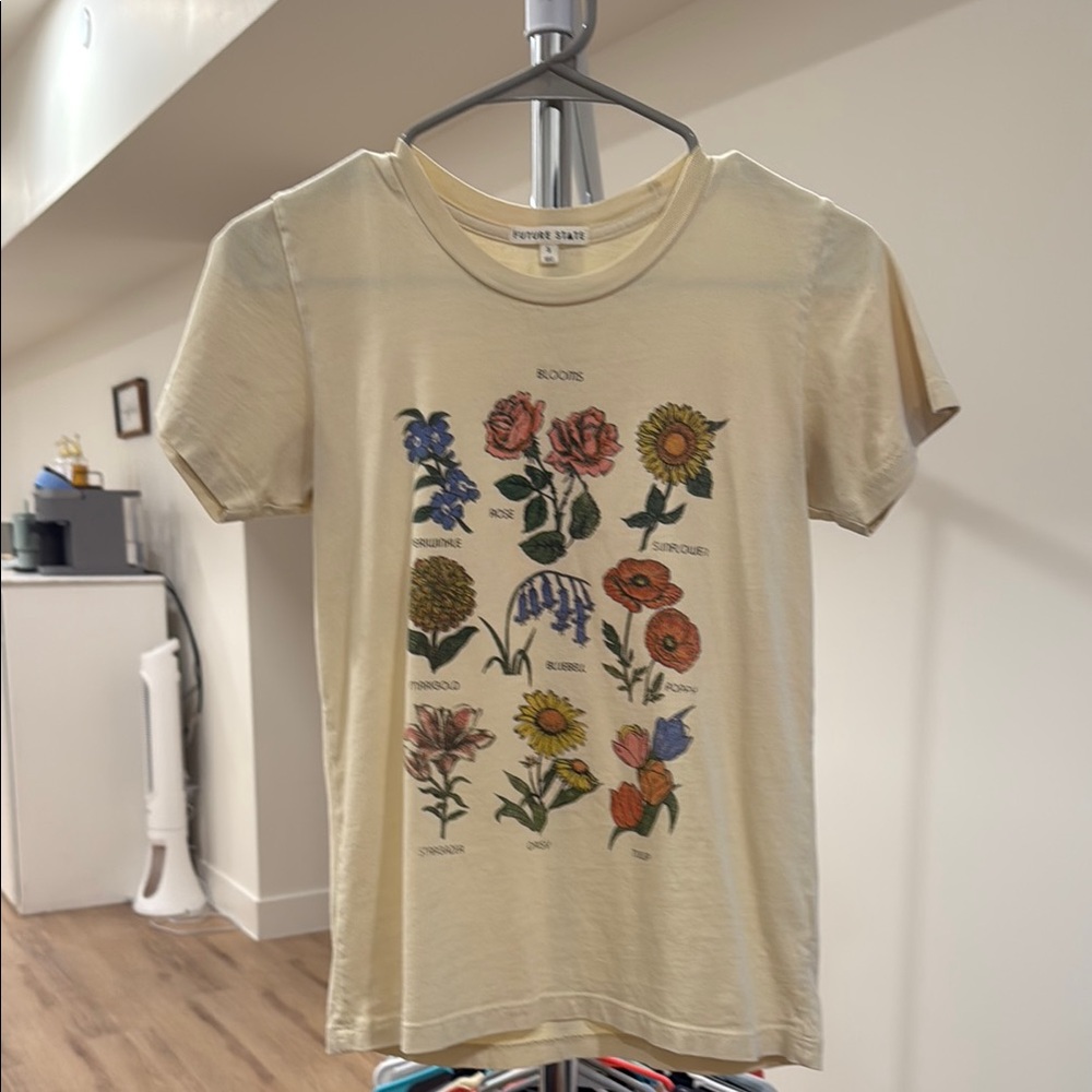 Cream Polo Collar Botanical Print Tee